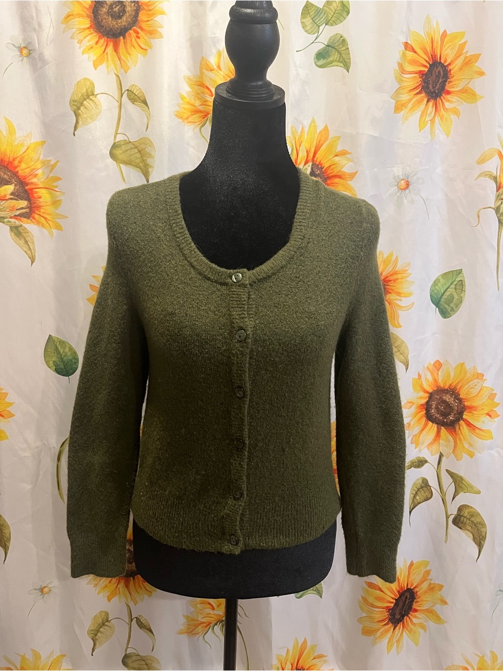 aerie Olive Green Button-Up Knit Cardigan